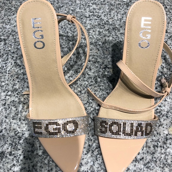 Ego Squad Diamante Detail Heel In Nude Patent - Picture 2 of 7